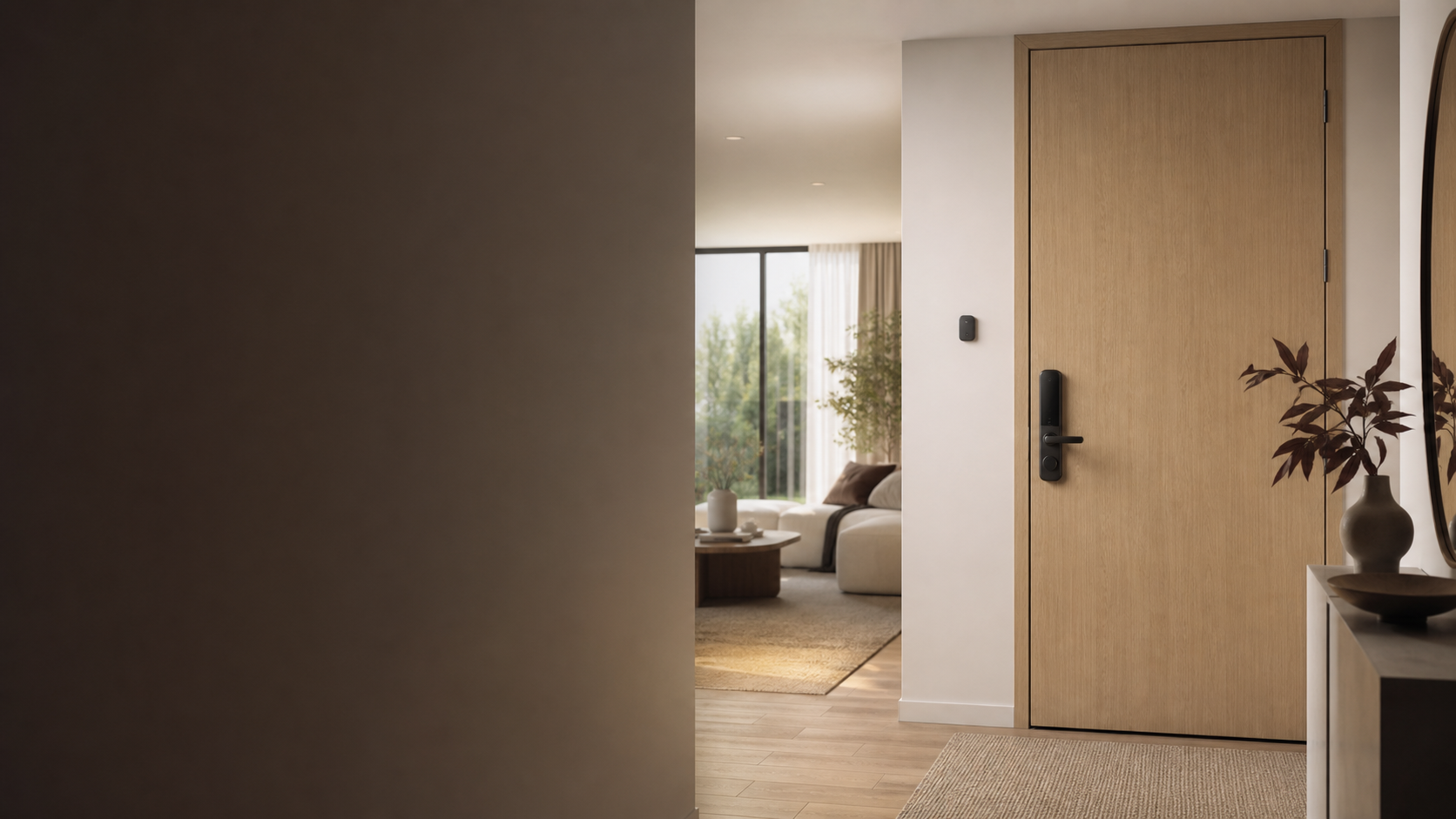 A contemporary interior entry with a generic smart lock